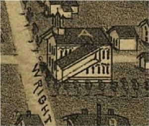 Mandan's first school in an 1883 bird's-eye view