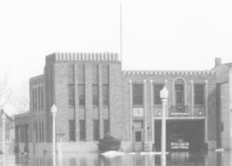 The original Collins Avenue Civic Building during the 1943 flood