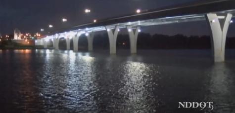 Liberty Memorial Bridge illuminated at night